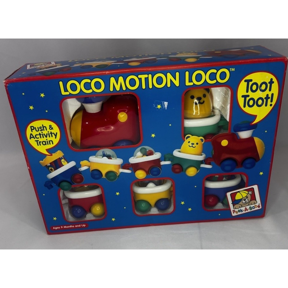 New! TOMY Loco Motion Push & Activity 5 Piece Train Baby Toy 1996 Peek-a-babe